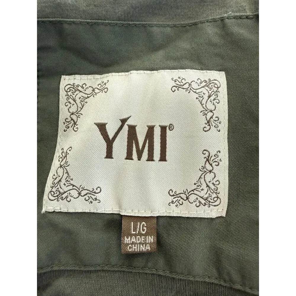 YMI Army Green Cinch Waist Hooded Vest Size Large - Picture 4 of 6